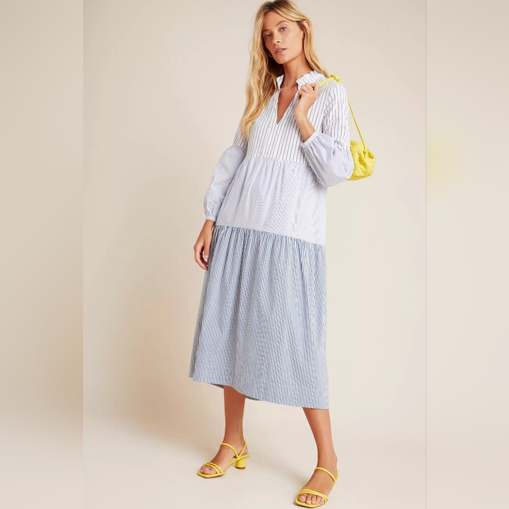 Maeve Blue and White Striped Maxi Dress From Anthropologie Size Xs